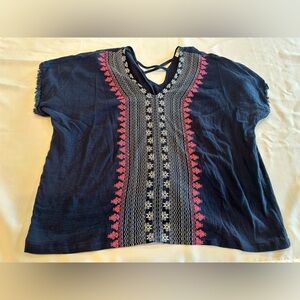Jade Navy Top with Gorgeous Pink and White Embroidery and back cut out Sz L